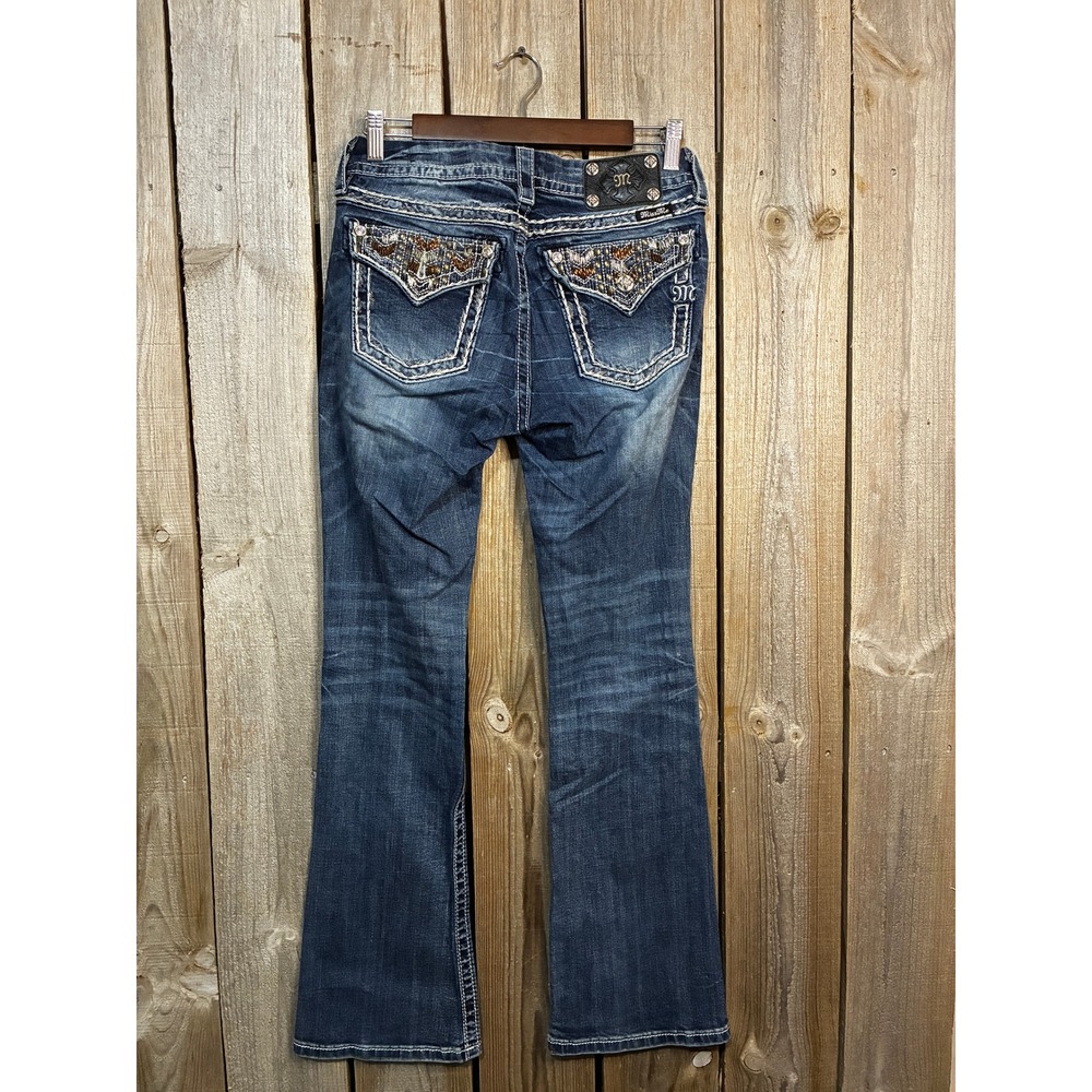 Miss Me Mid Rise Bootcut Jeans Embellished Flap Pocket Blue 28 ME8055B7R - Picture 4 of 8